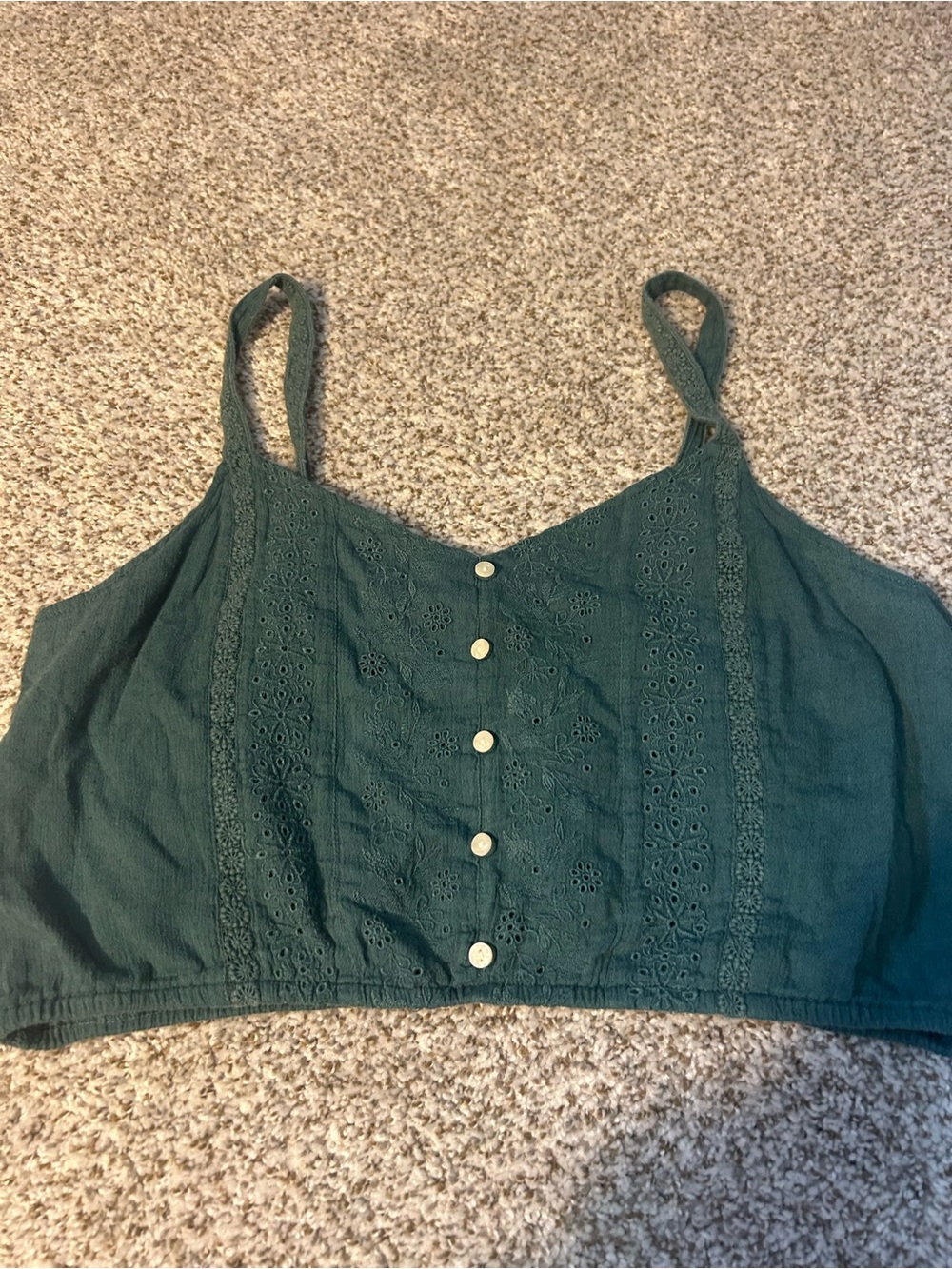 American Eagle Outfitters Dark Teal Eyelet Button-Front Crop Cami